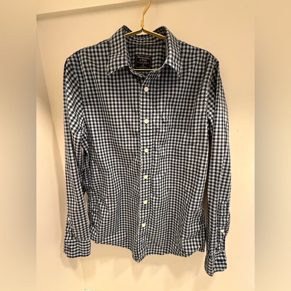 Abercrombie & Fitch Navy and Light Blue Gingham Button Down Shirt
